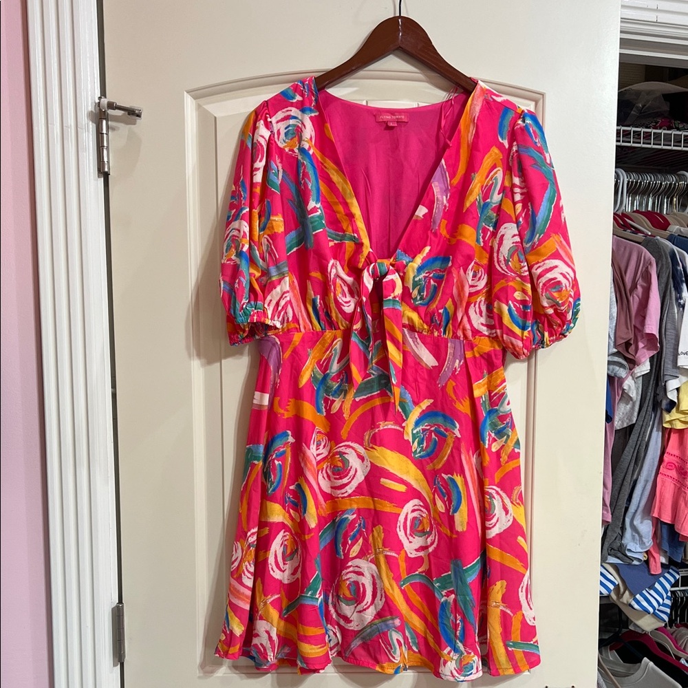 Vibrant Pink Floral Dress with tie on front